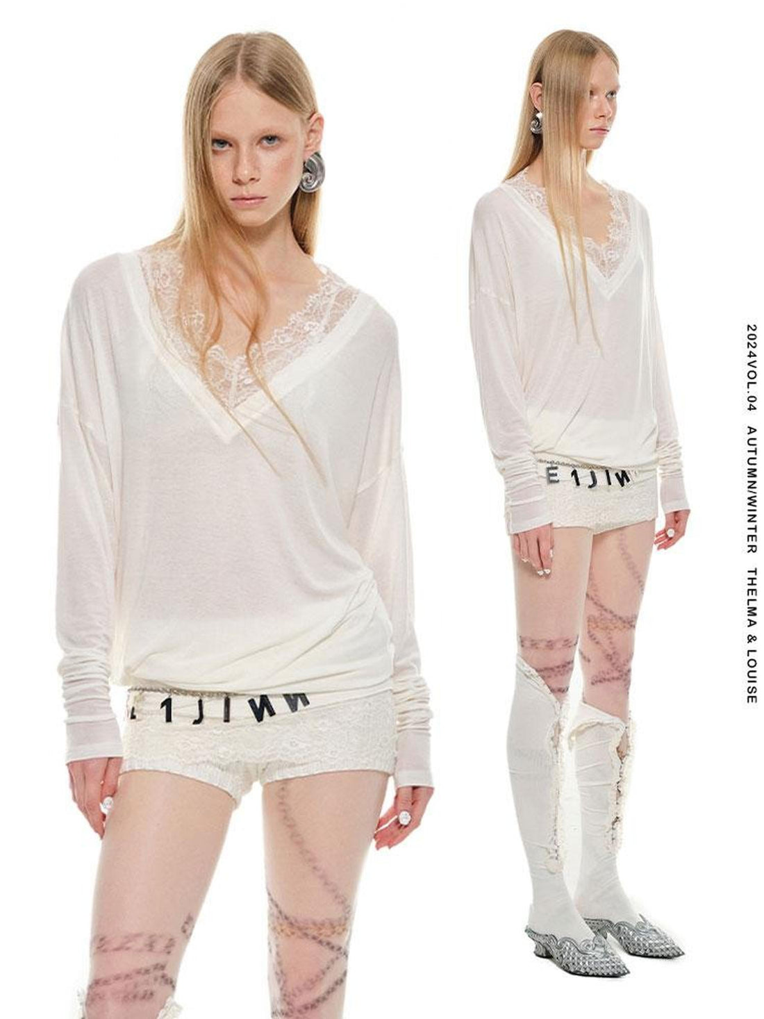 1JINN STUDIO V-neck Mock Layered French Loose Mid Length Women&