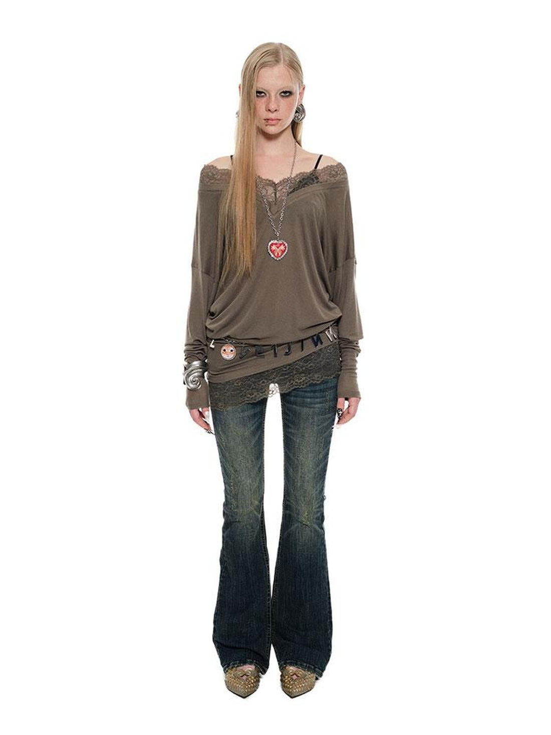 1JINN STUDIO V-neck Mock Layered French Loose Mid Length Women&