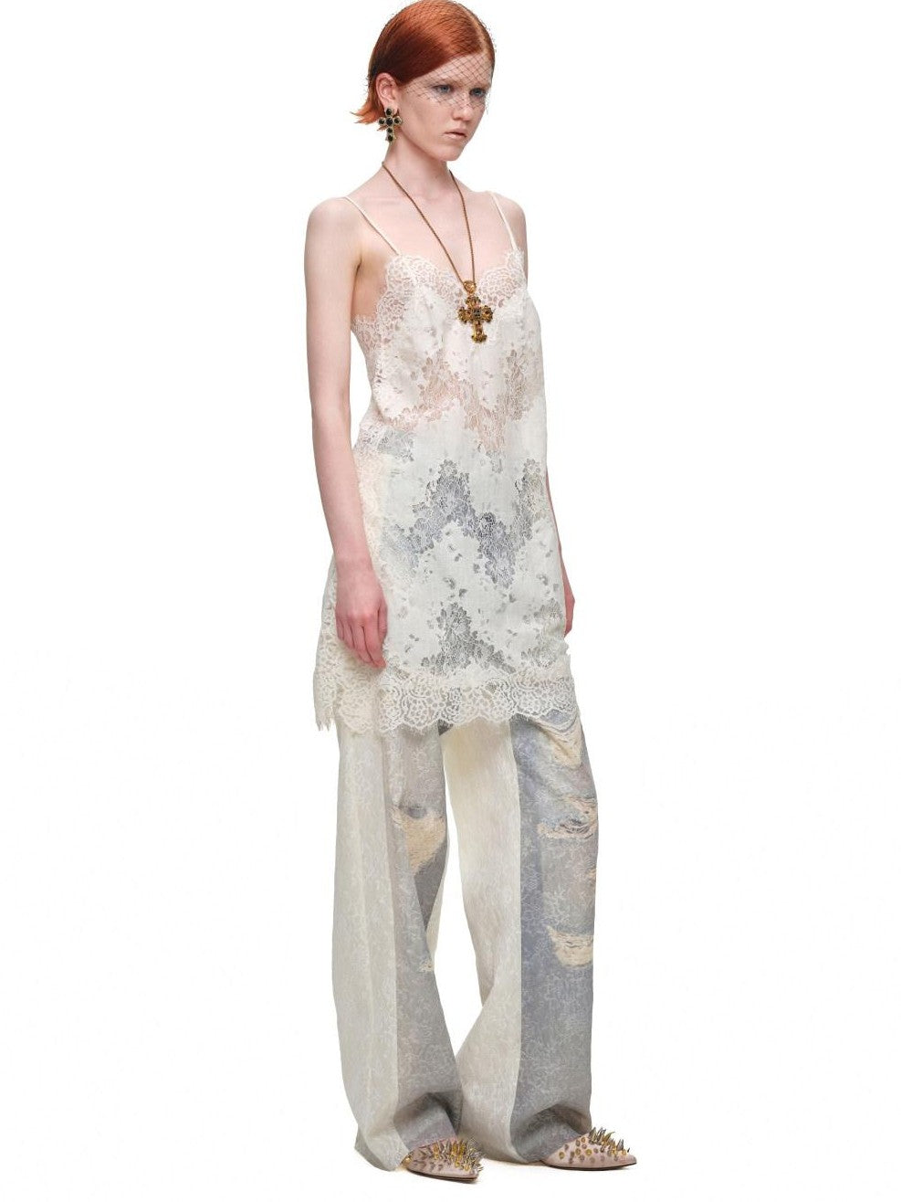 1JINN STUDIO V-neck Sheer Lace Straight Layerable Women&
