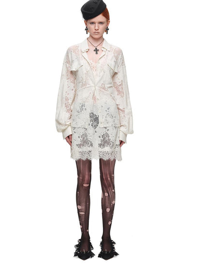 1JINN STUDIO V-neck Sheer Lace Straight Layerable Women&