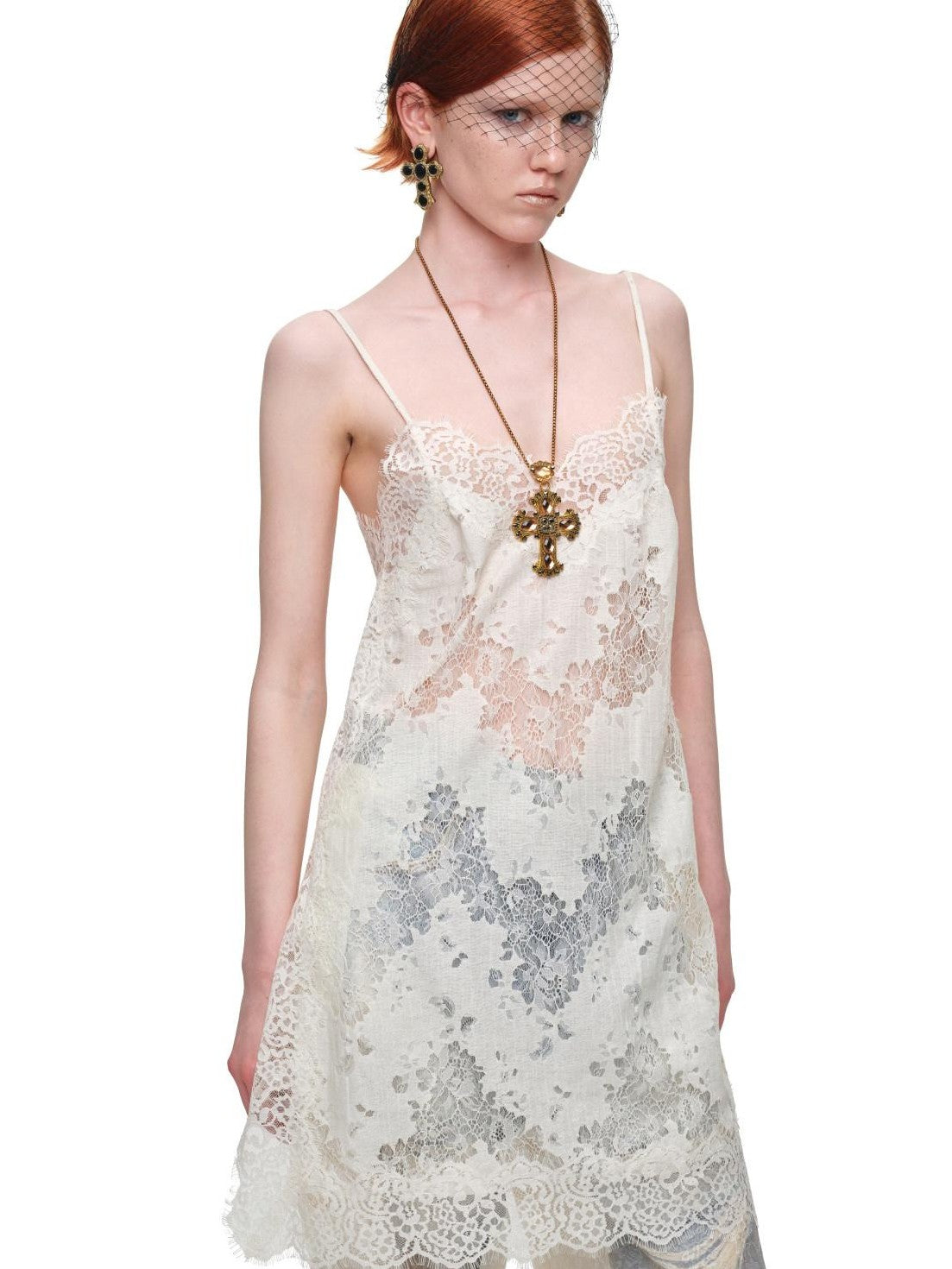 1JINN STUDIO V-neck Sheer Lace Straight Layerable Women&