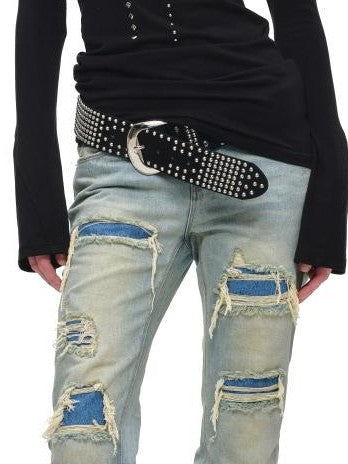 1JINN STUDIO V-neck Studded Rhinestone Slim Fit Lyocell Women&