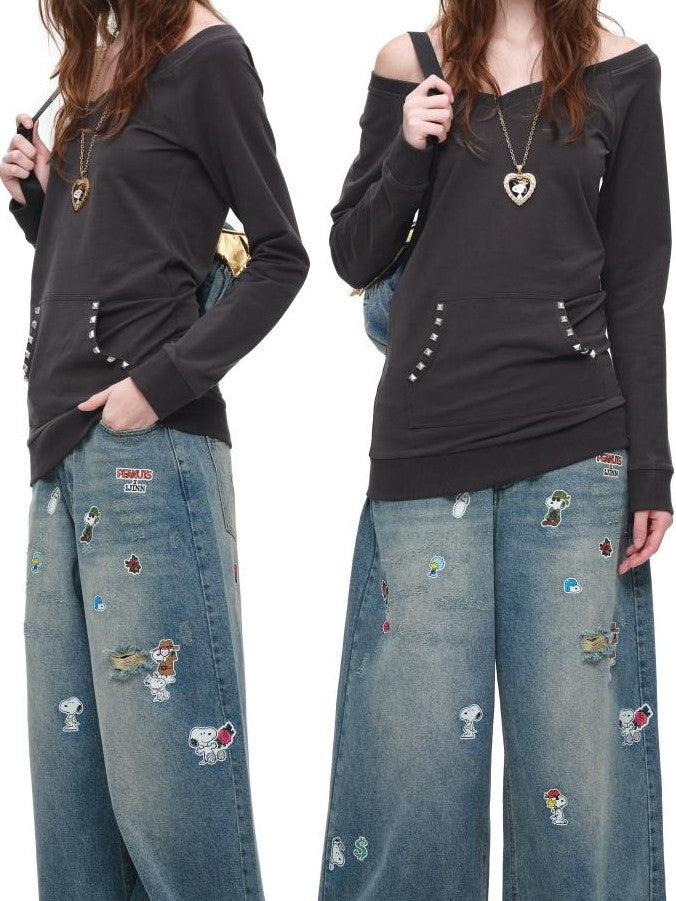 1JINN STUDIO V-neck Studded Solid Color Slim Fit Knit Women&