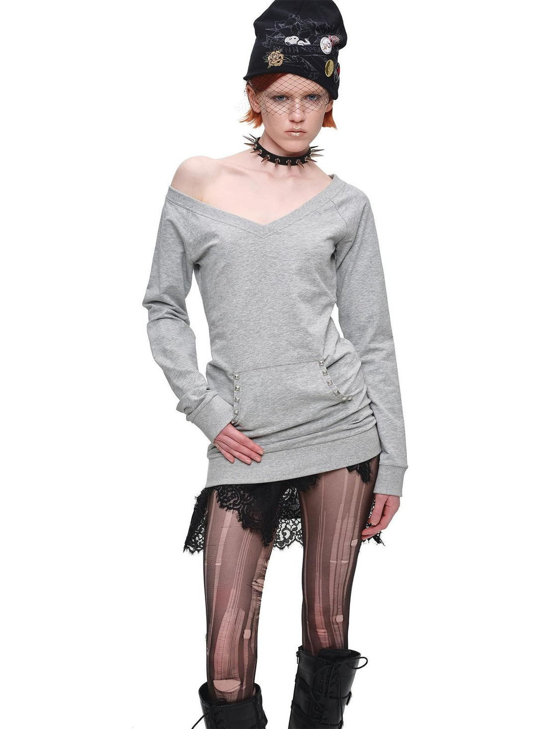 1JINN STUDIO V-neck Studded Solid Color Slim Fit Knit Women&