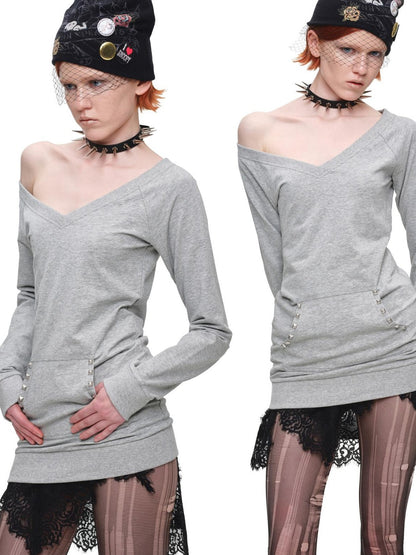 1JINN STUDIO V-neck Studded Solid Color Slim Fit Knit Women&