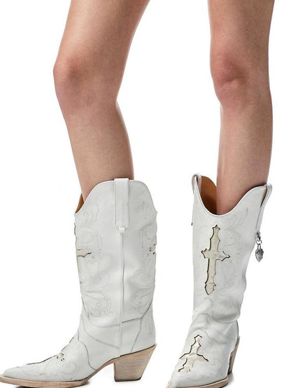 1JINN STUDIO V Cut Embroidered Pointed Toe Women&