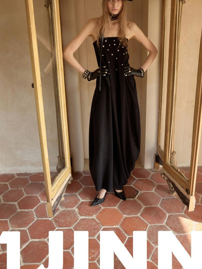 1JINN STUDIO Vintage 3d Studded Ruched Draped Women&