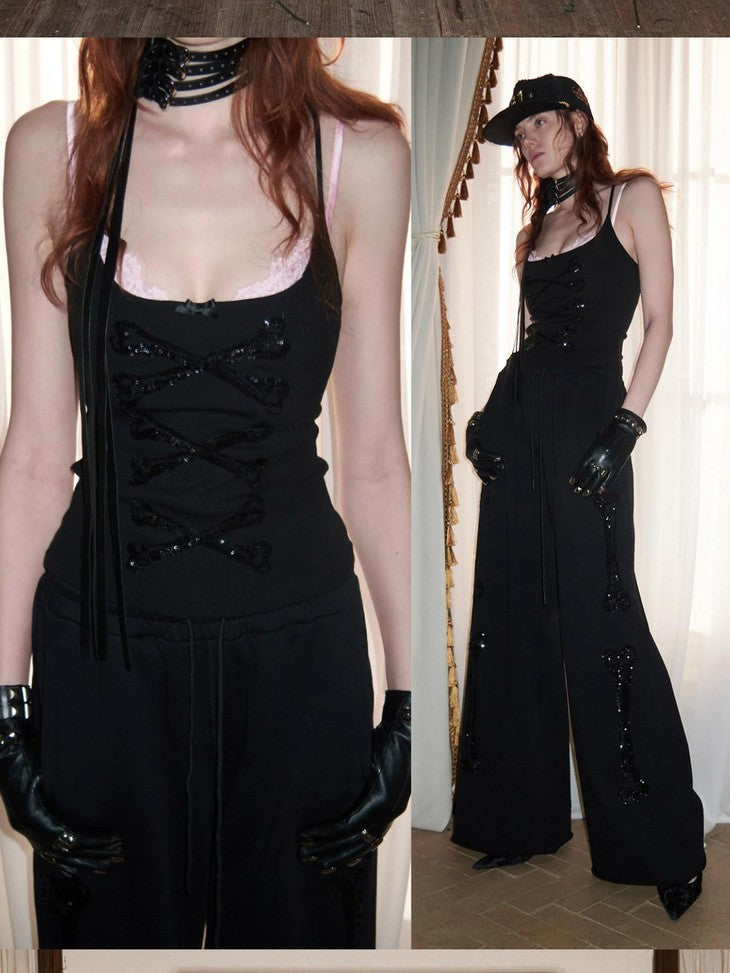 1JINN STUDIO Vintage Bone Sequin Embroidery Stand Collar Cropped Women&