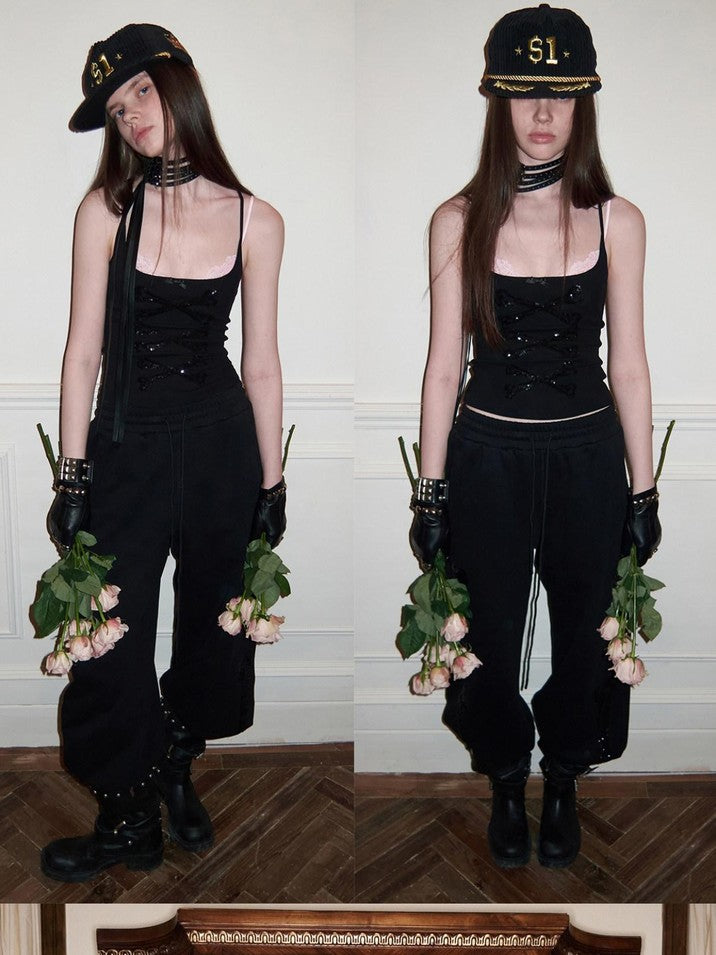 1JINN STUDIO Vintage Bone Sequin Embroidery Stand Collar Cropped Women&