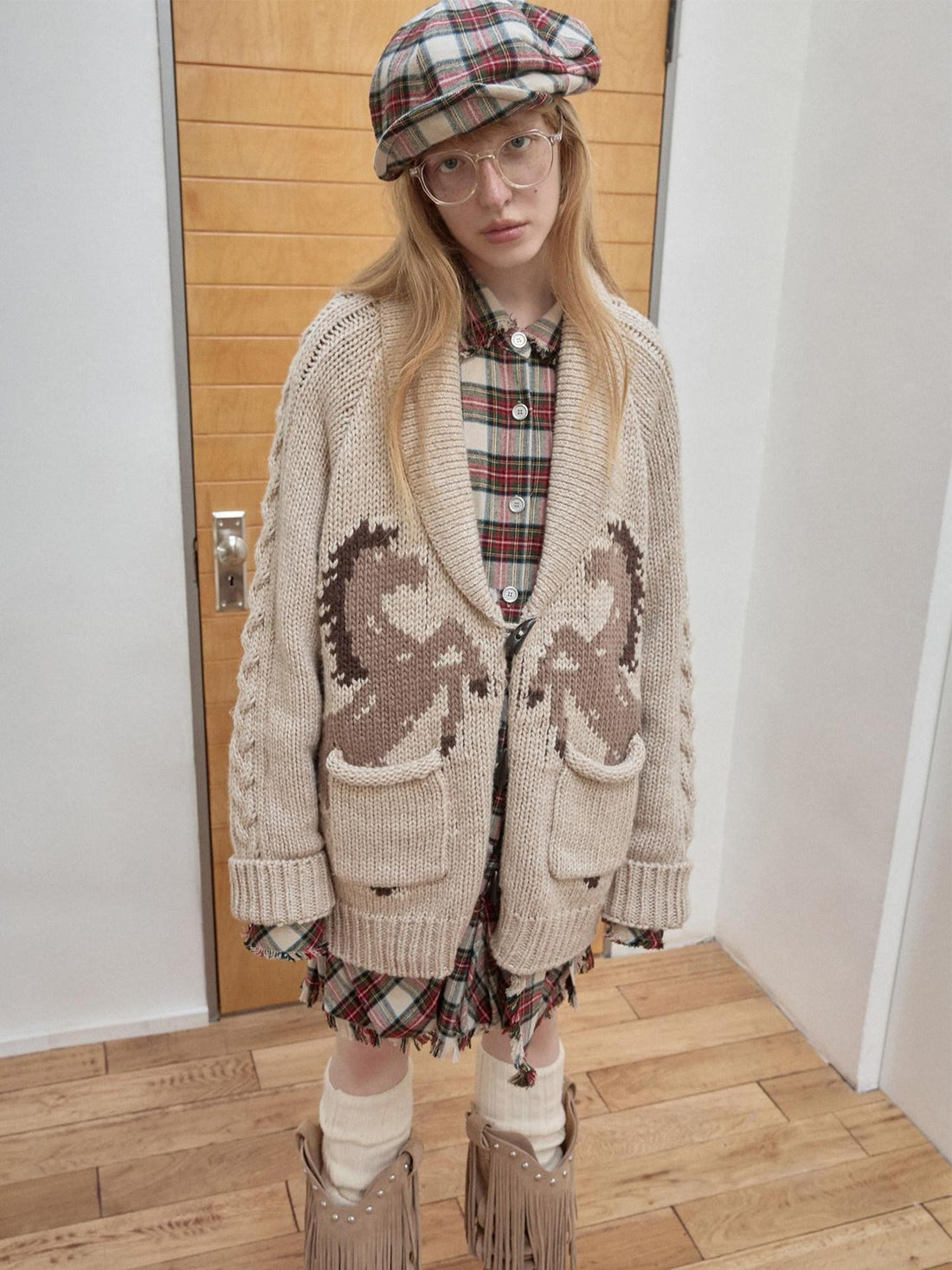 1JINN STUDIO Vintage British Two Tone Check Newsboy Inspired Women&