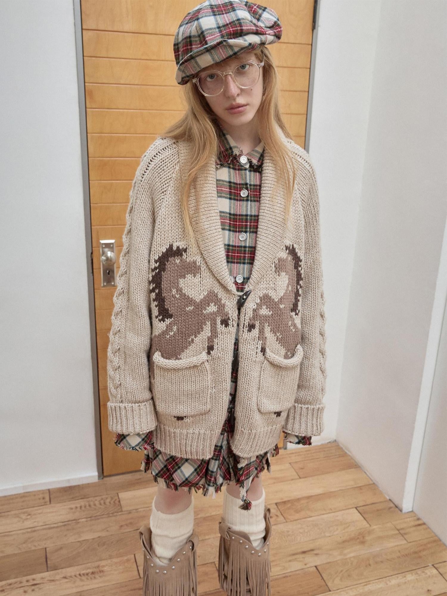 1JINN STUDIO Vintage British Two Tone Check Newsboy Inspired Women&