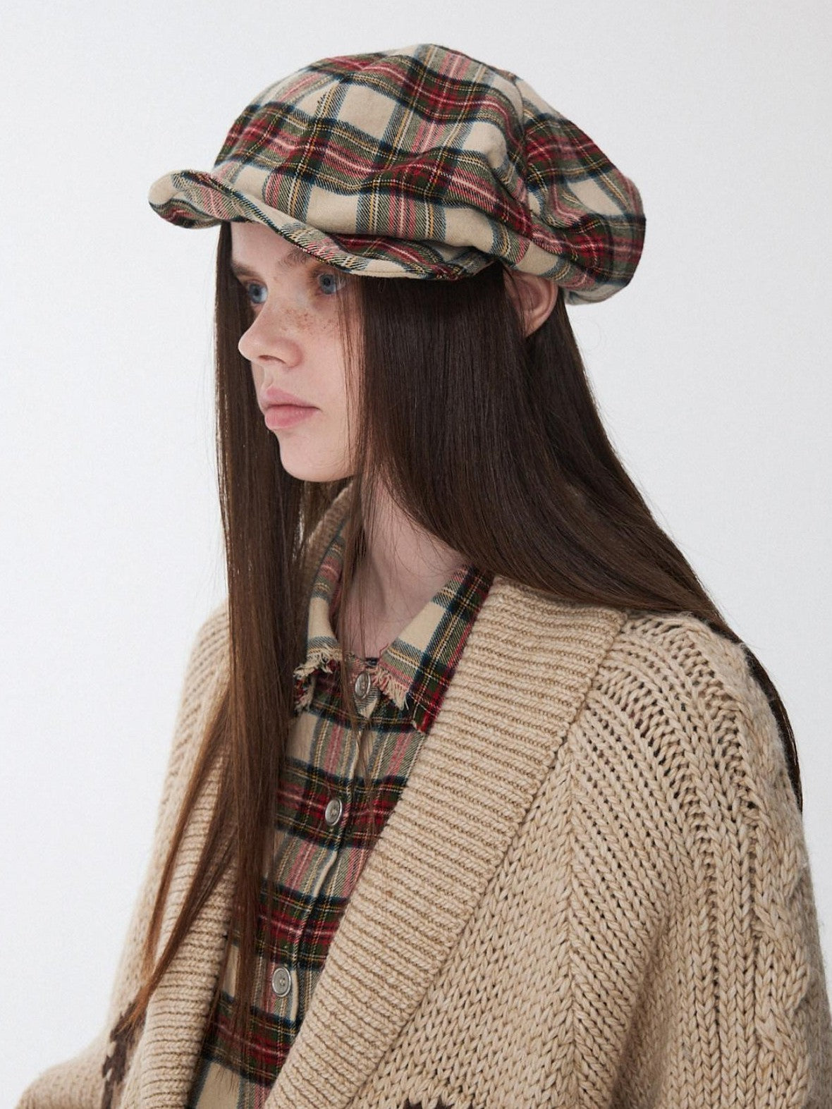 1JINN STUDIO Vintage British Two Tone Check Newsboy Inspired Women&