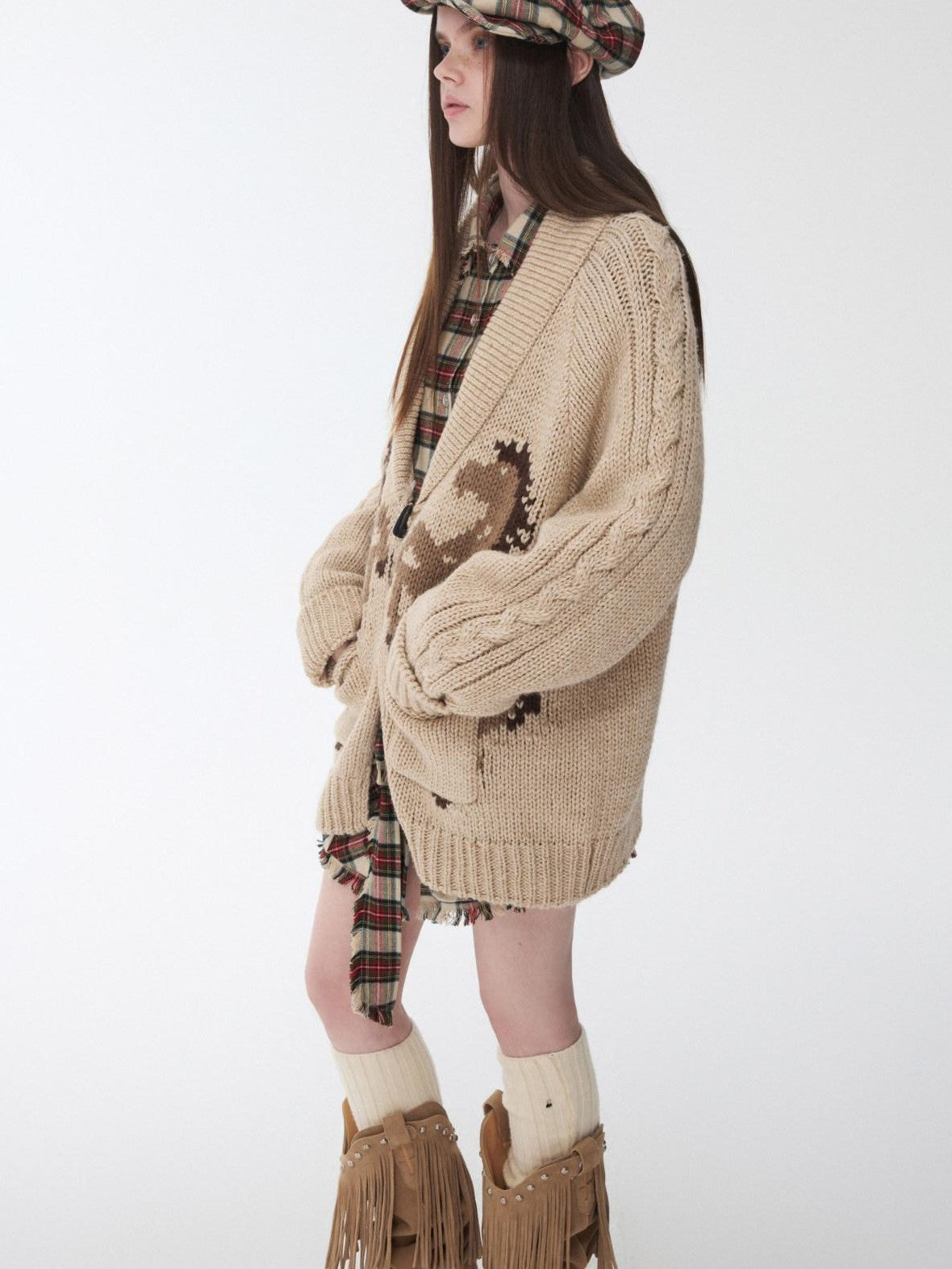 1JINN STUDIO Vintage British Two Tone Check Newsboy Inspired Women&