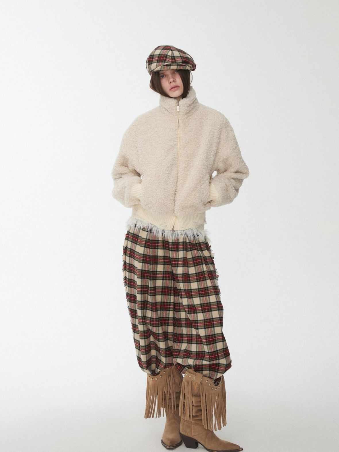 1JINN STUDIO Vintage British Two Tone Check Newsboy Inspired Women&