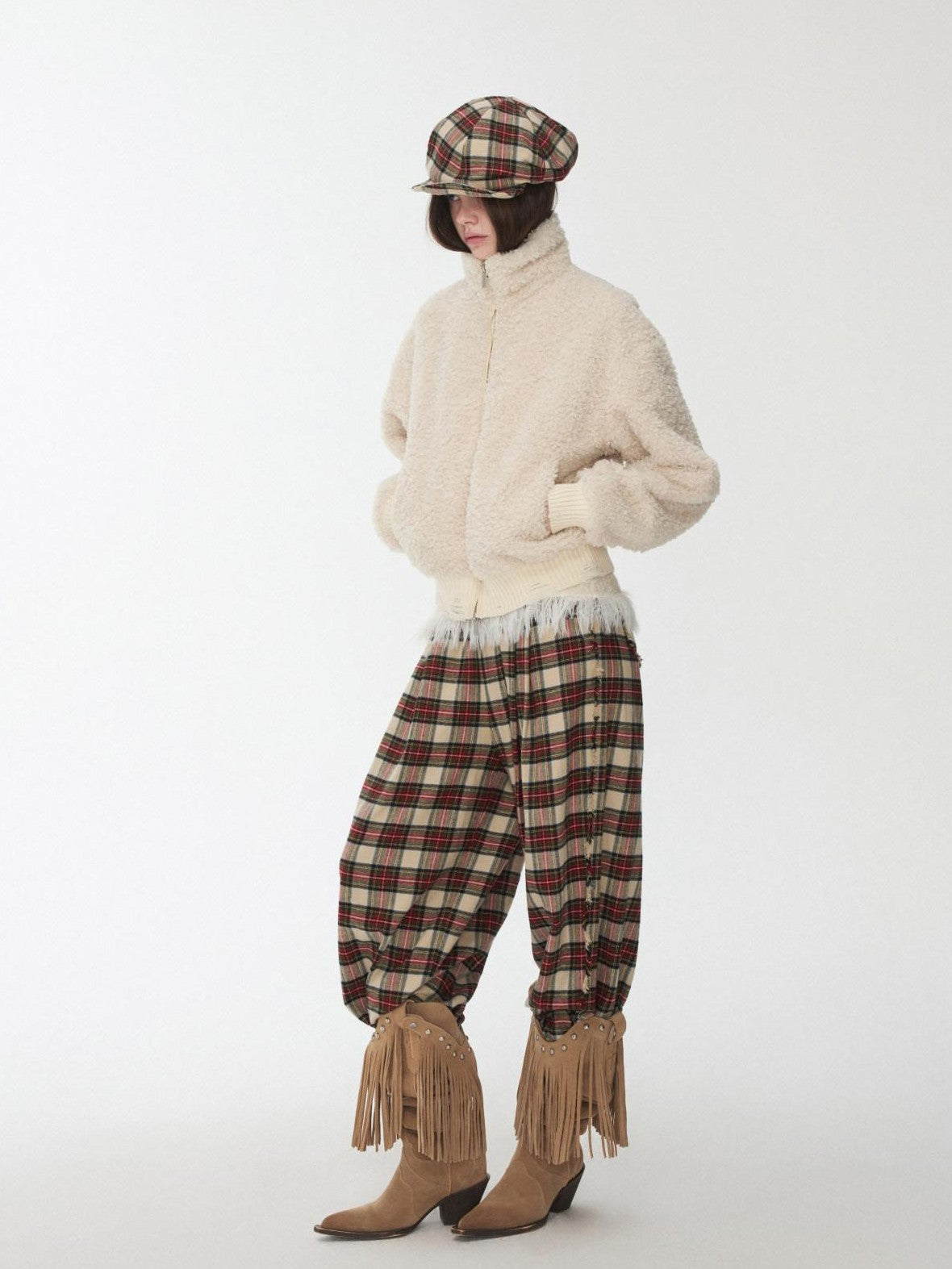 1JINN STUDIO Vintage British Two Tone Check Newsboy Inspired Women&
