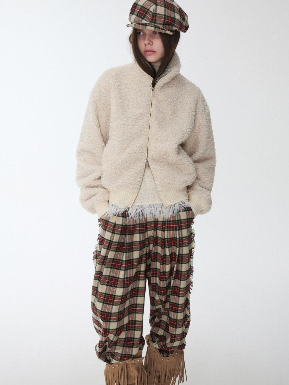 1JINN STUDIO Vintage British Two Tone Check Newsboy Inspired Women&