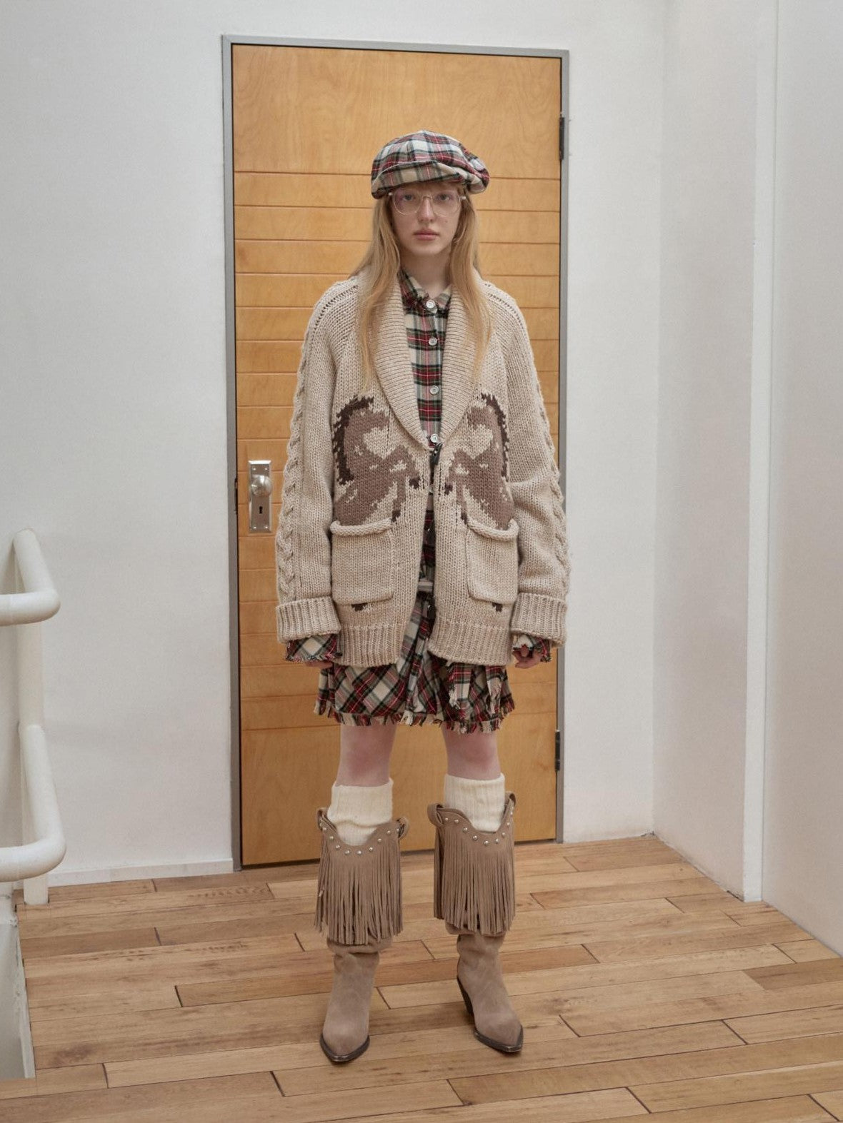 1JINN STUDIO Vintage British Two Tone Check Newsboy Inspired Women&