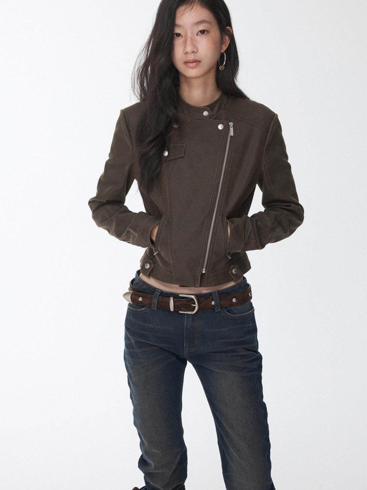 1JINN STUDIO Vintage Camouflage Studded Metal Buckle Women&
