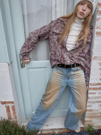1JINN STUDIO Vintage Camouflage Studded Metal Buckle Women&