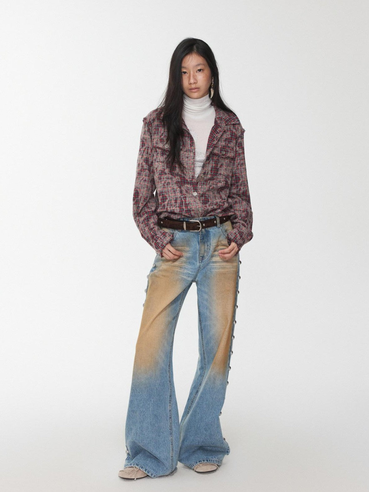 1JINN STUDIO Vintage Camouflage Studded Metal Buckle Women&