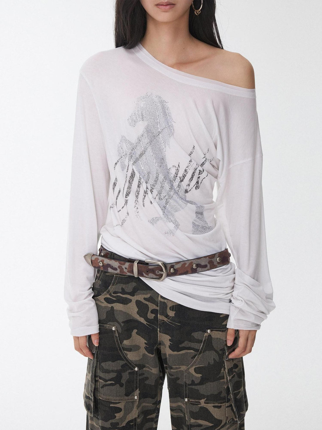 1JINN STUDIO Vintage Camouflage Studded Metal Buckle Women&
