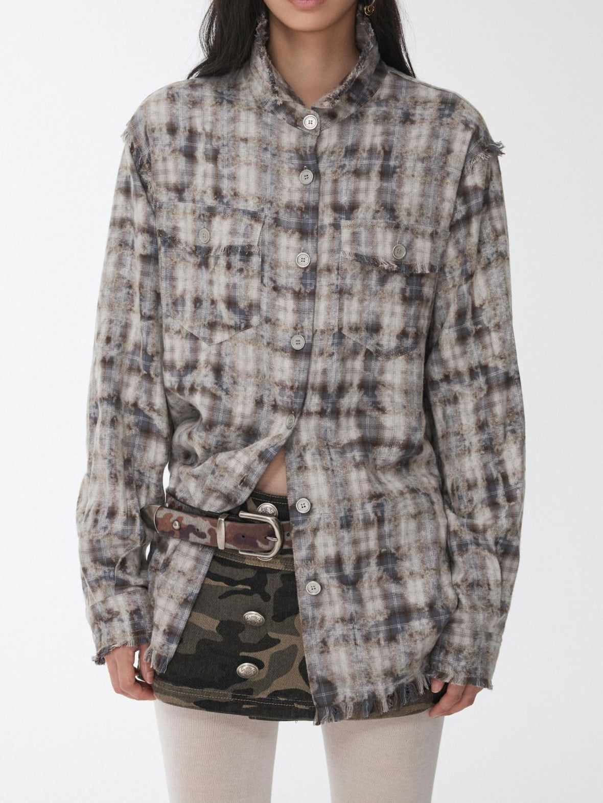 1JINN STUDIO Vintage Camouflage Studded Metal Buckle Women&