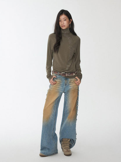 1JINN STUDIO Vintage Camouflage Studded Metal Buckle Women&