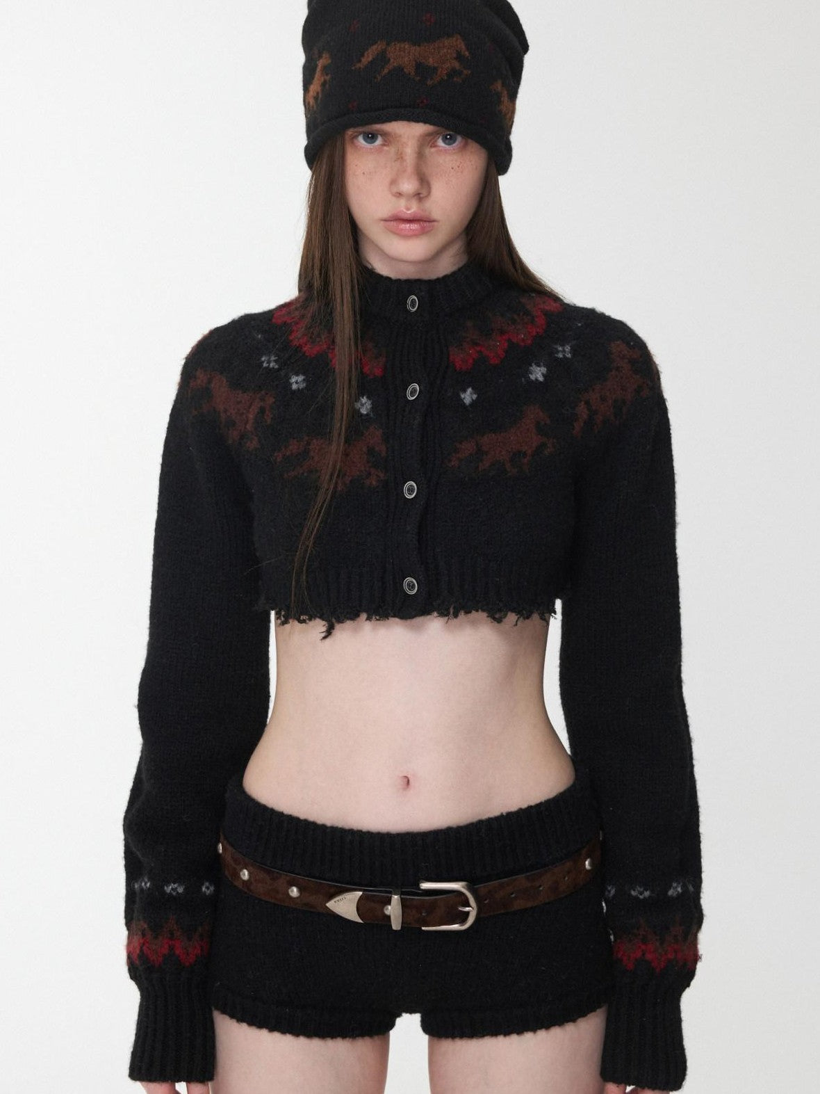 1JINN STUDIO Vintage Camouflage Studded Metal Buckle Women&
