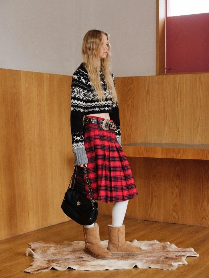 1JINN STUDIO Vintage Chunky Knit Fair Isle Christmas Women&
