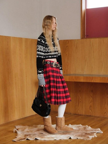 1JINN STUDIO Vintage Chunky Knit Fair Isle Christmas Women&