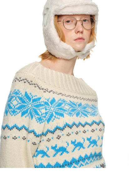 1JINN STUDIO Vintage Chunky Knit Fair Isle Christmas Women&
