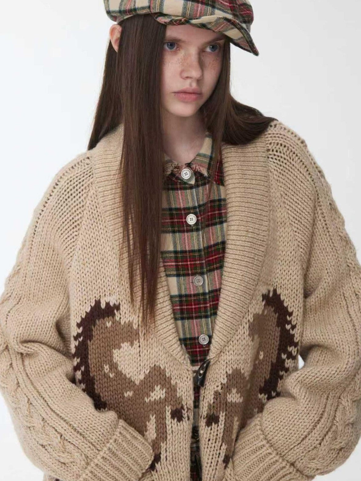 1JINN STUDIO Vintage Chunky Pony Jacquard Toggle Lapel Women&