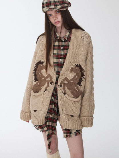 1JINN STUDIO Vintage Chunky Pony Jacquard Toggle Lapel Women&