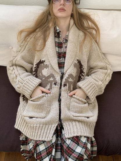1JINN STUDIO Vintage Chunky Pony Jacquard Toggle Lapel Women&