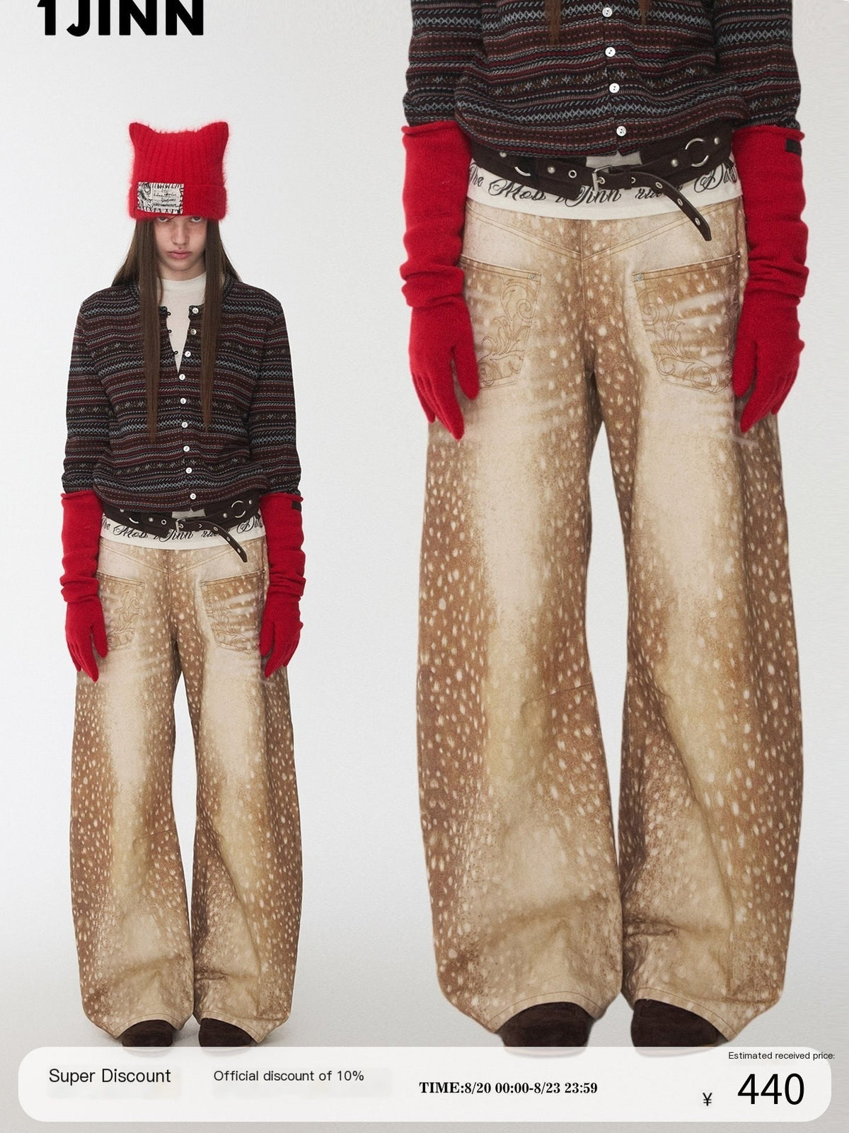 1JINN_STUDIO_Vintage_Deer_Print_Contrast_Embroidery_Low_Rise_Women&