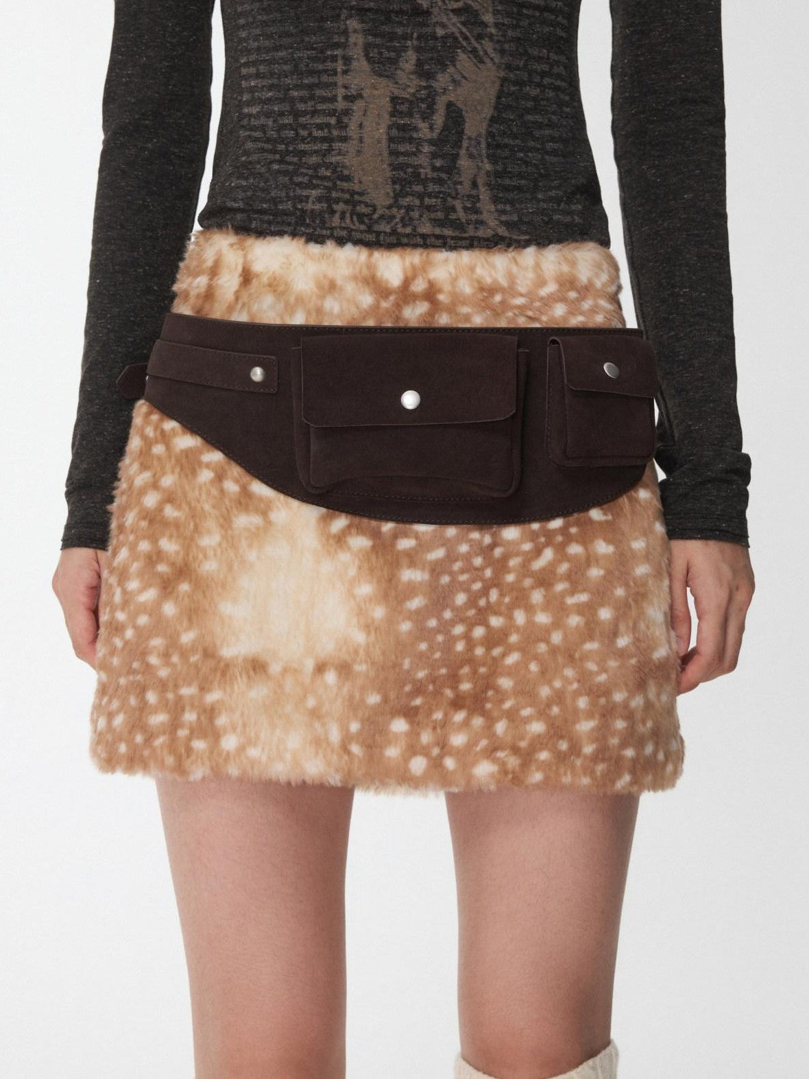 1JINN STUDIO Vintage Deer Print Low Waist Slim Fit Women&