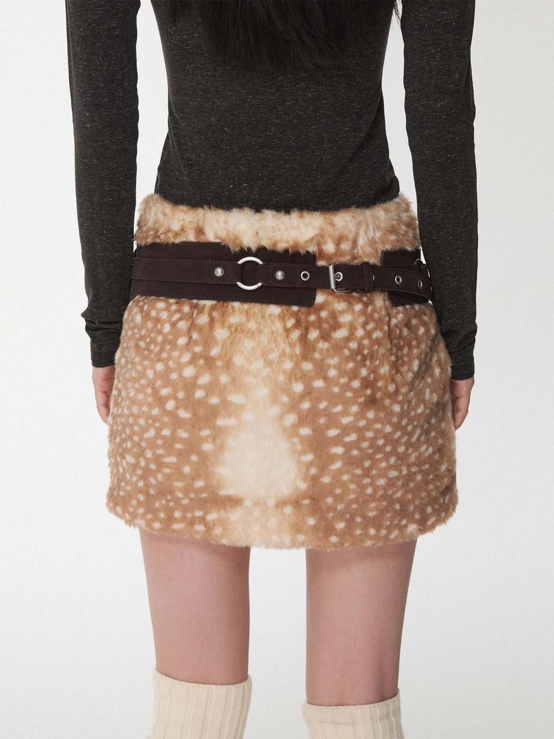 1JINN STUDIO Vintage Deer Print Low Waist Slim Fit Women&