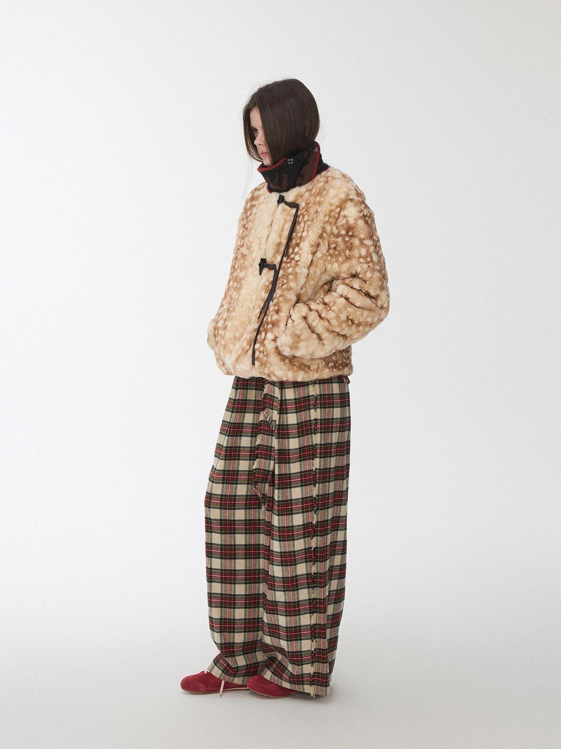1JINN STUDIO Vintage Deer Print Toggle Closure Women&