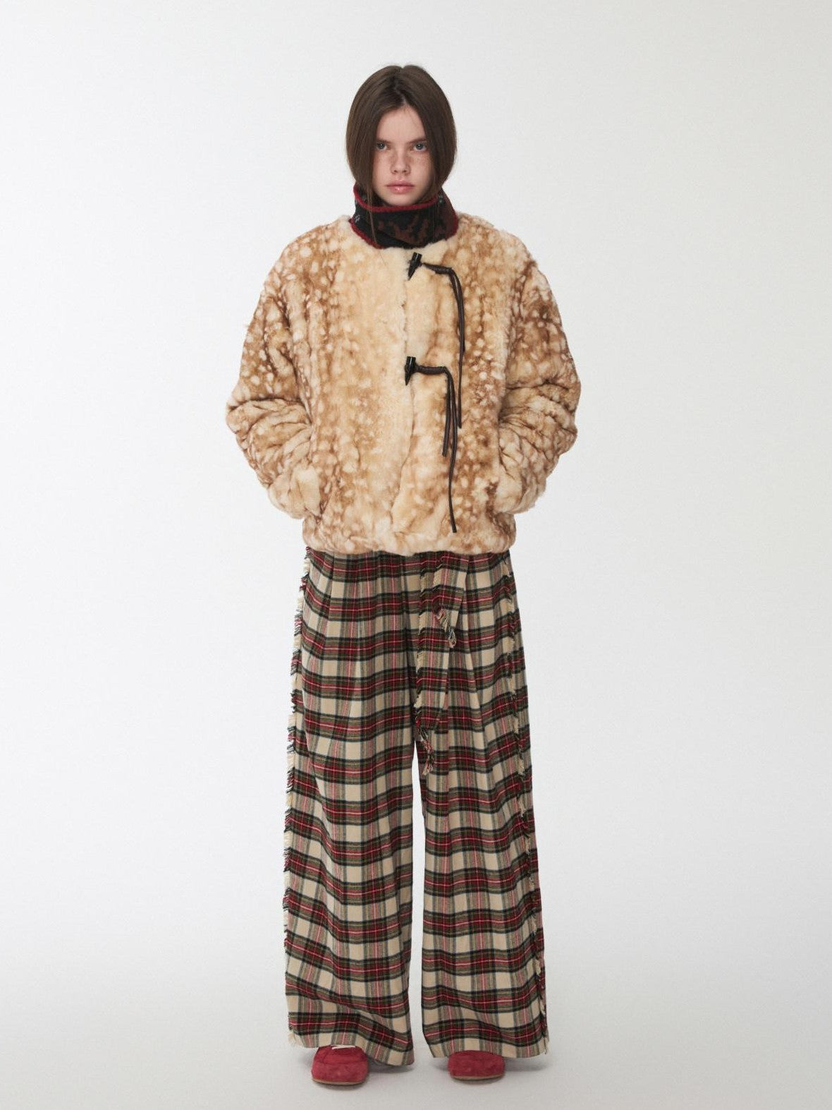1JINN STUDIO Vintage Deer Print Toggle Closure Women&