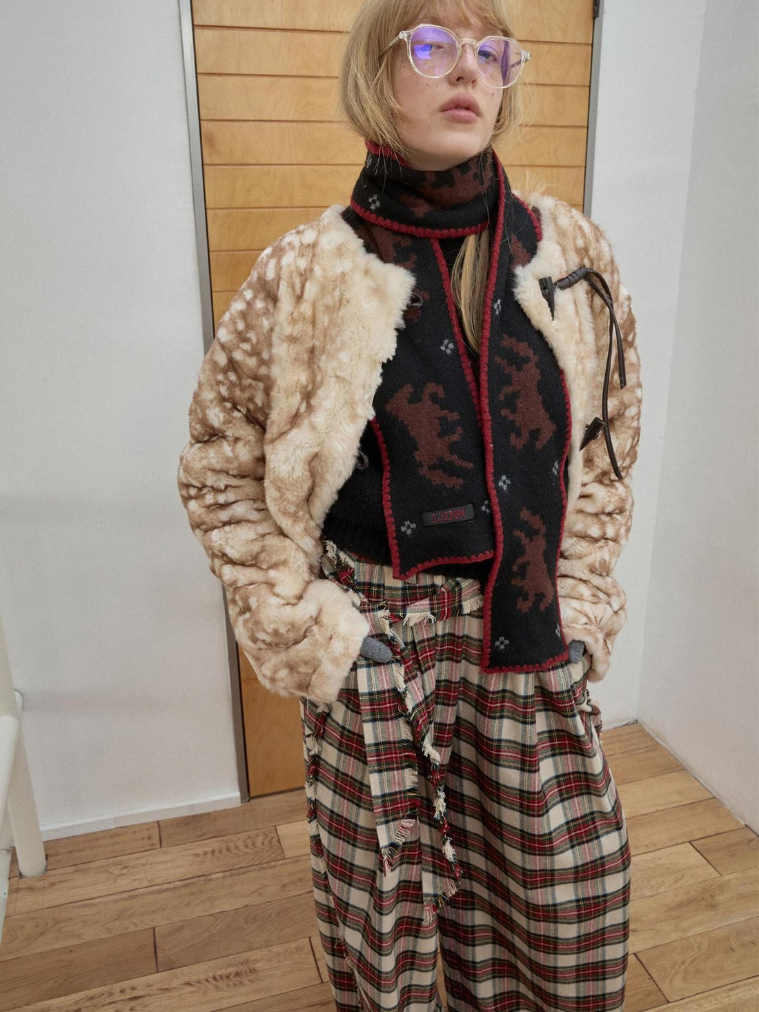 1JINN STUDIO Vintage Deer Print Toggle Closure Women&