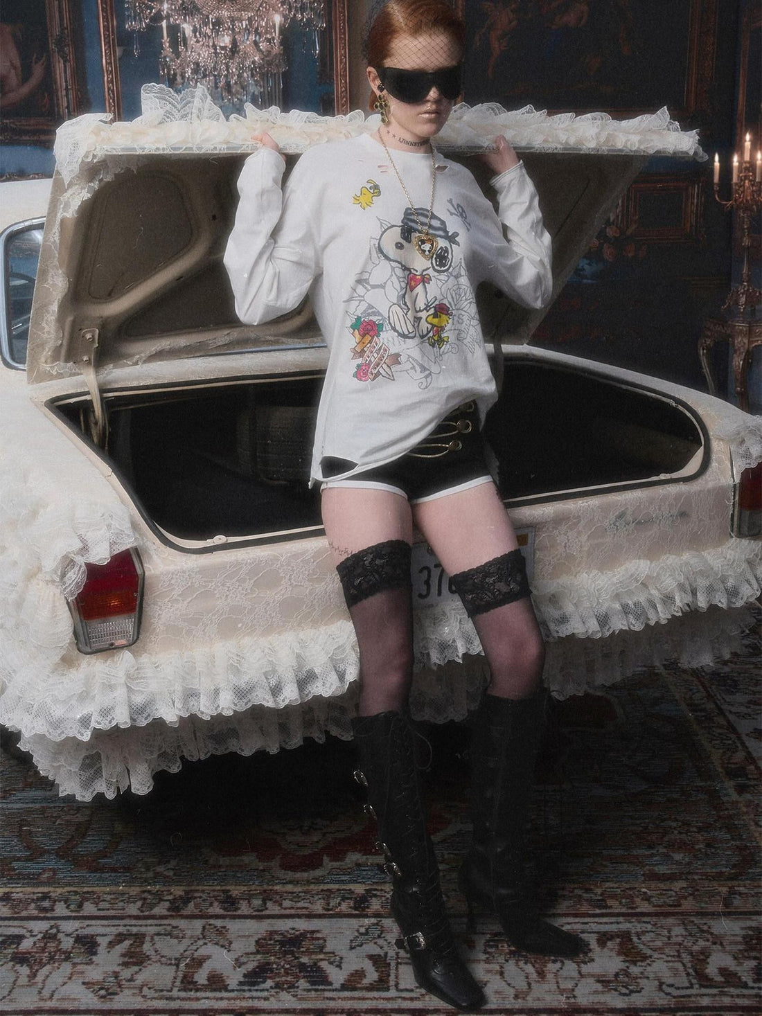 1JINN STUDIO Vintage Distressed Large Print Long Sleeve Women&
