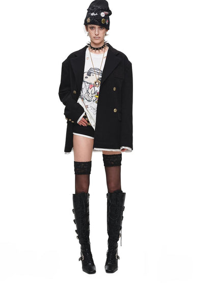 1JINN STUDIO Vintage Distressed Large Print Long Sleeve Women&