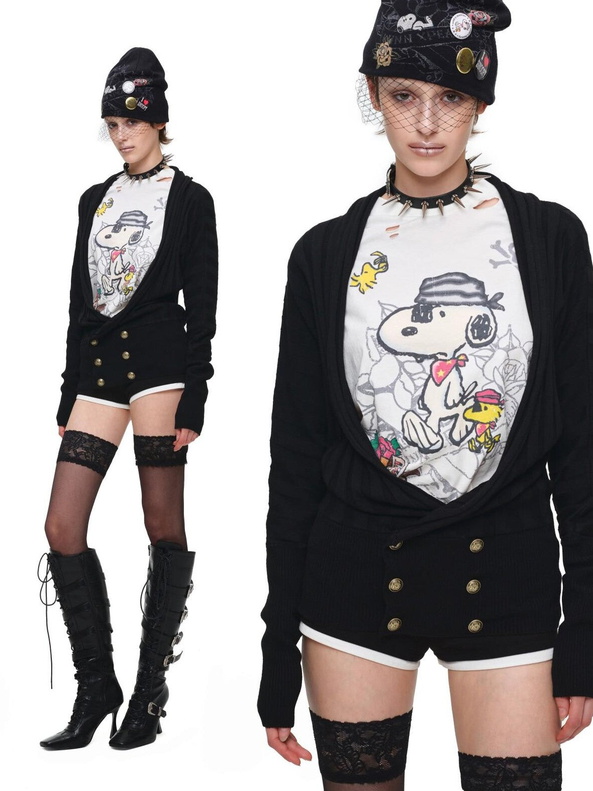 1JINN STUDIO Vintage Distressed Large Print Long Sleeve Women&
