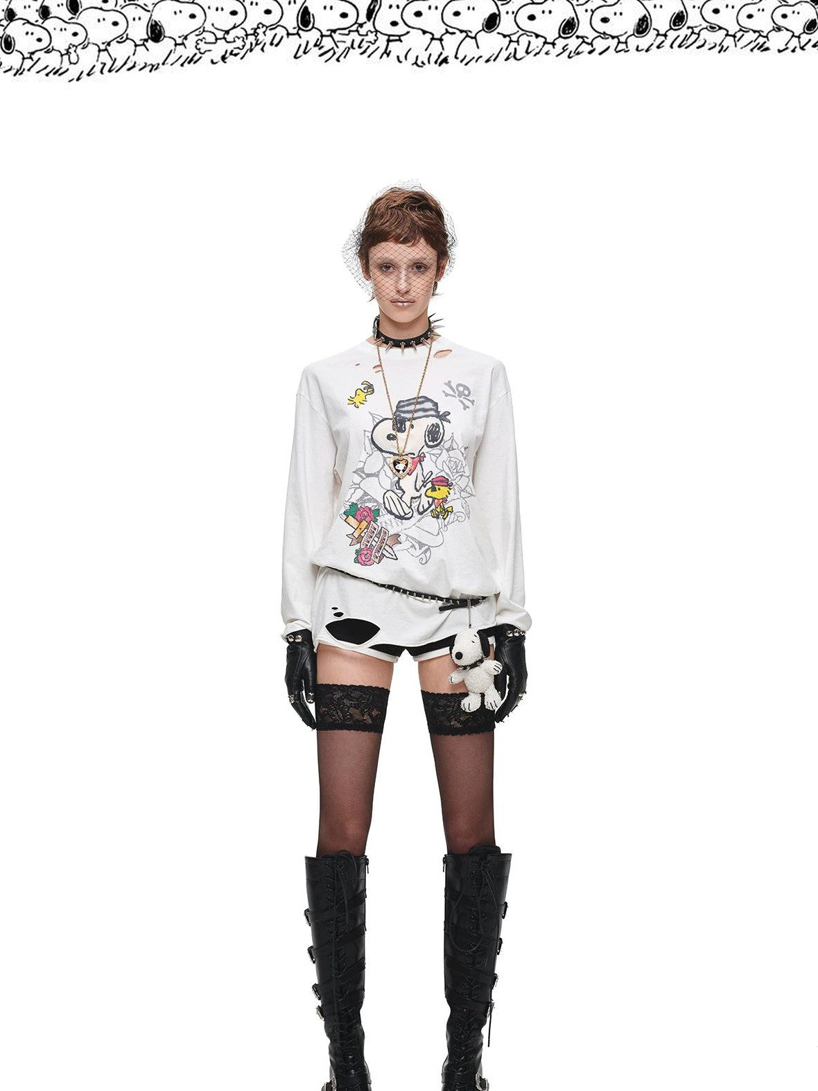 1JINN STUDIO Vintage Distressed Large Print Long Sleeve Women&