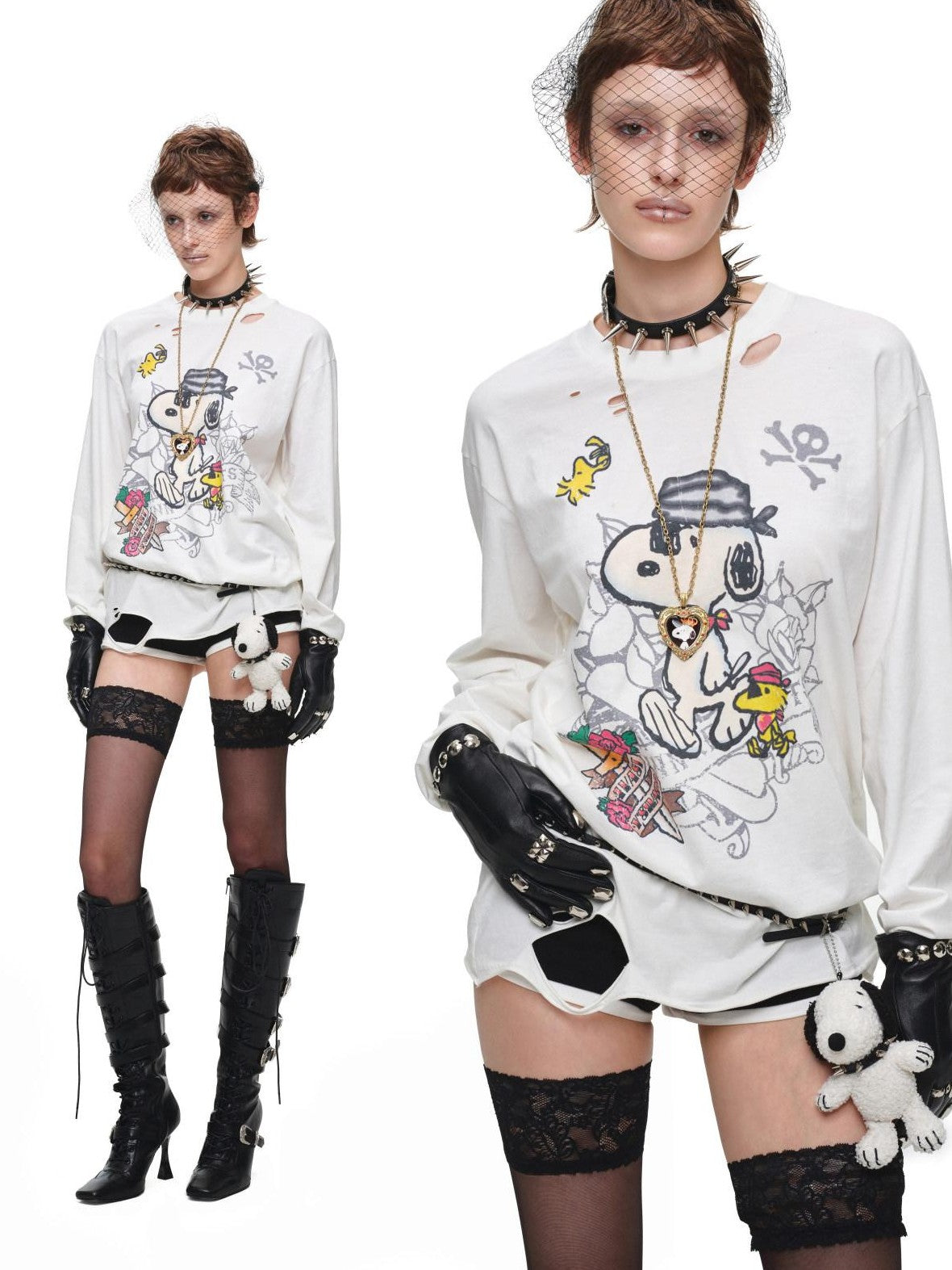 1JINN STUDIO Vintage Distressed Large Print Long Sleeve Women&
