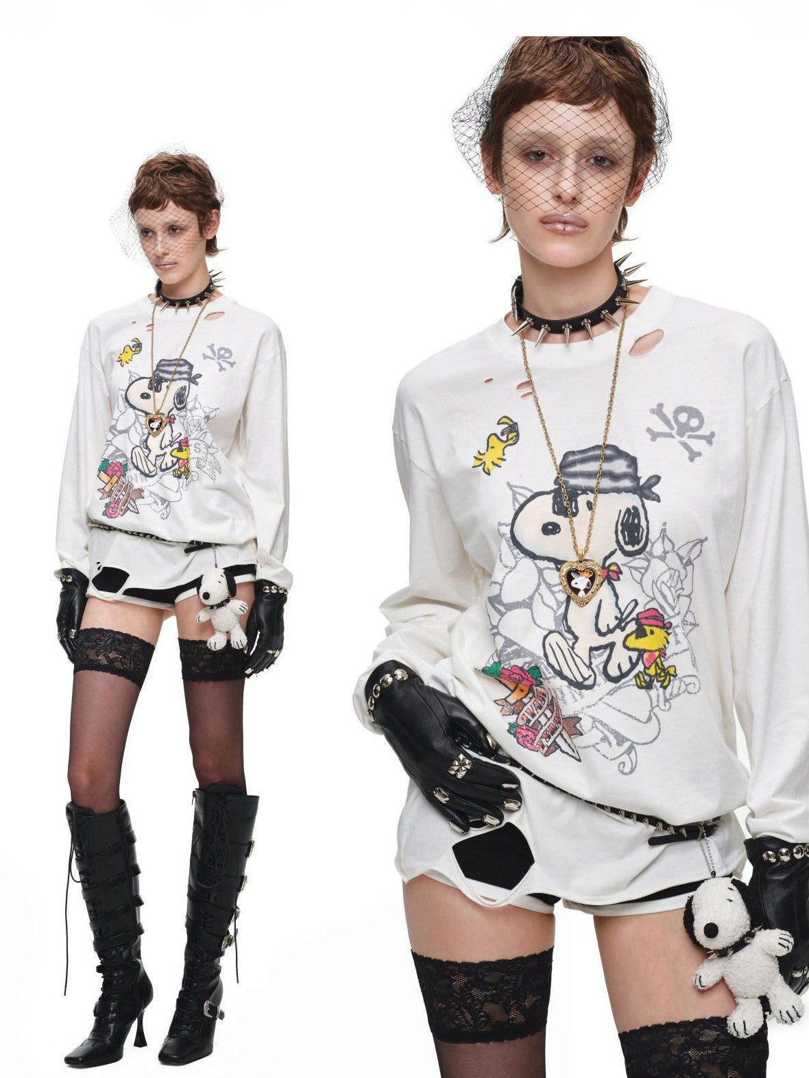 1JINN STUDIO Vintage Distressed Large Print Long Sleeve Women&