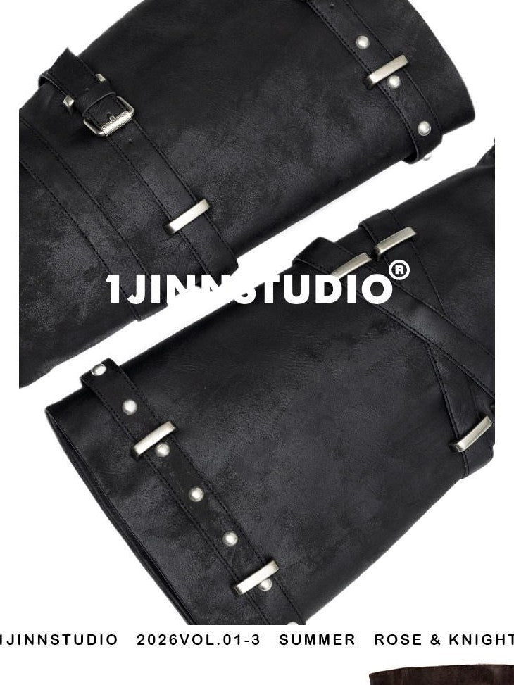 1JINN STUDIO Vintage Distressed Multi Layer Metal Strap Studded Women&