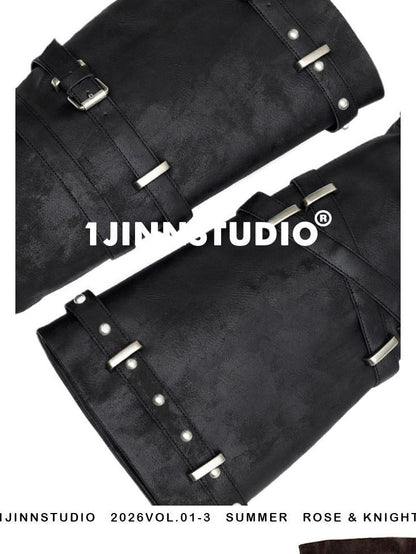 1JINN STUDIO Vintage Distressed Multi Layer Metal Strap Studded Women&