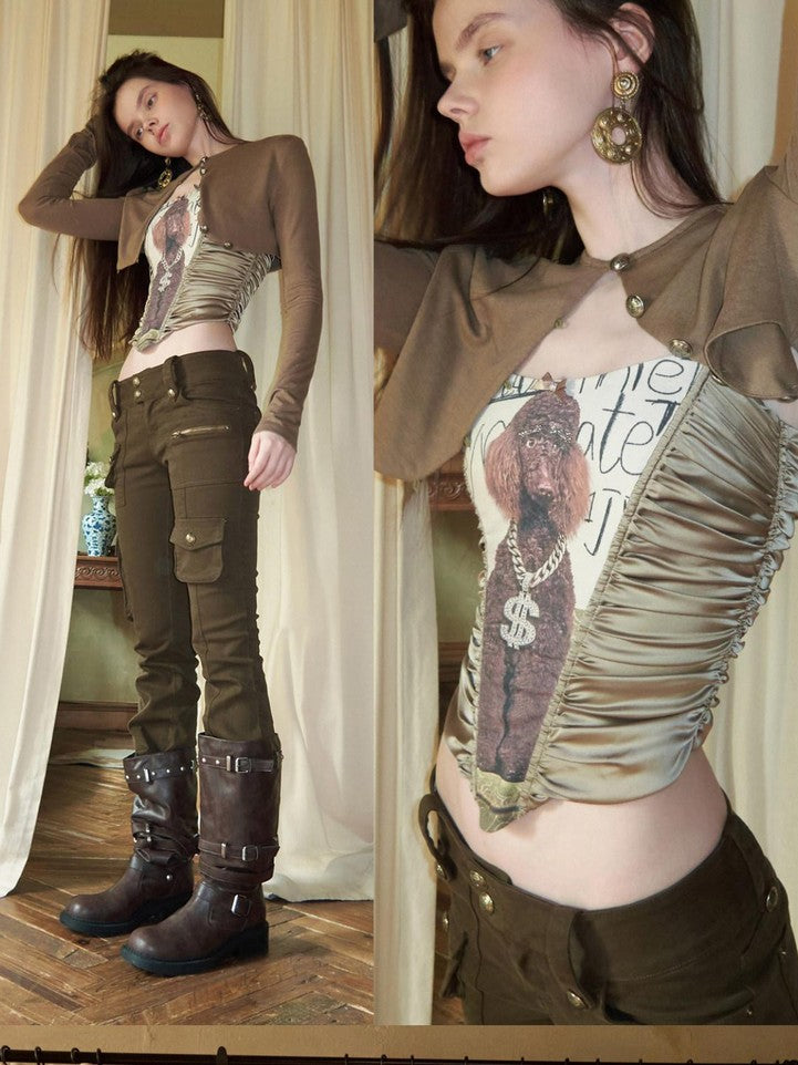 1JINN STUDIO Vintage Distressed Multi Layer Metal Strap Studded Women&