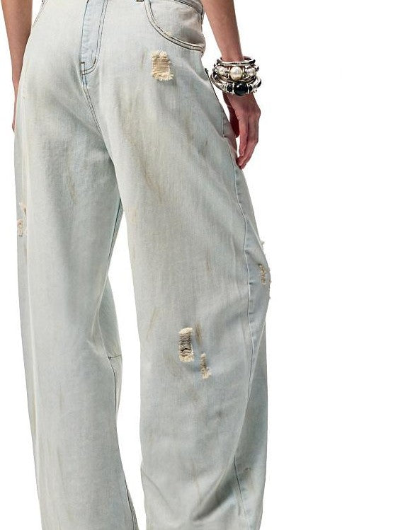 1JINN STUDIO Vintage Distressed Washed Mud Dye Low Rise Women&